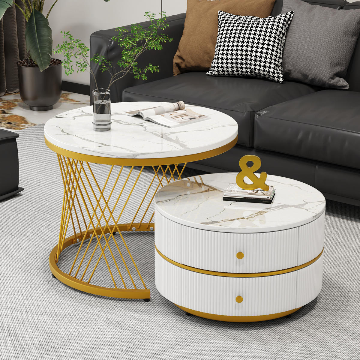 COUCHTISCH Weiß 2er-Set 60/60/46 cm und 50/50/30,8 cm - Weiß, Holzwerkstoff (60/60/46cm) - PANGIVO