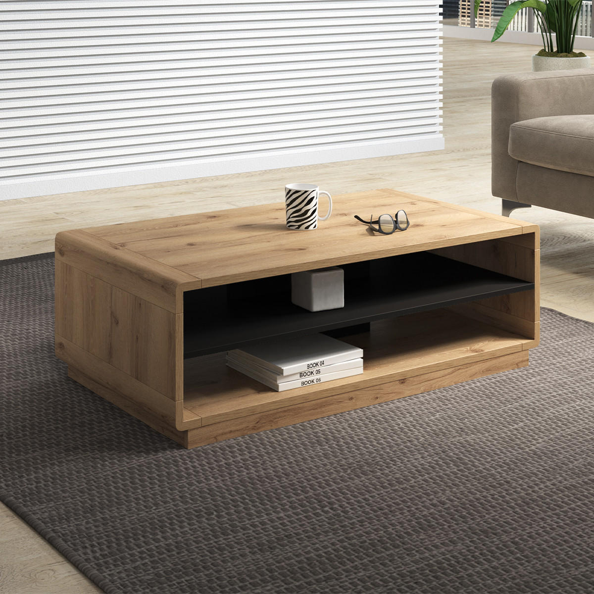 KONFERENČNÝ STOLÍK Raven Matná čierna a drevo - čierna, kompozitné drevo (60/120/40cm) - Petits-meubles