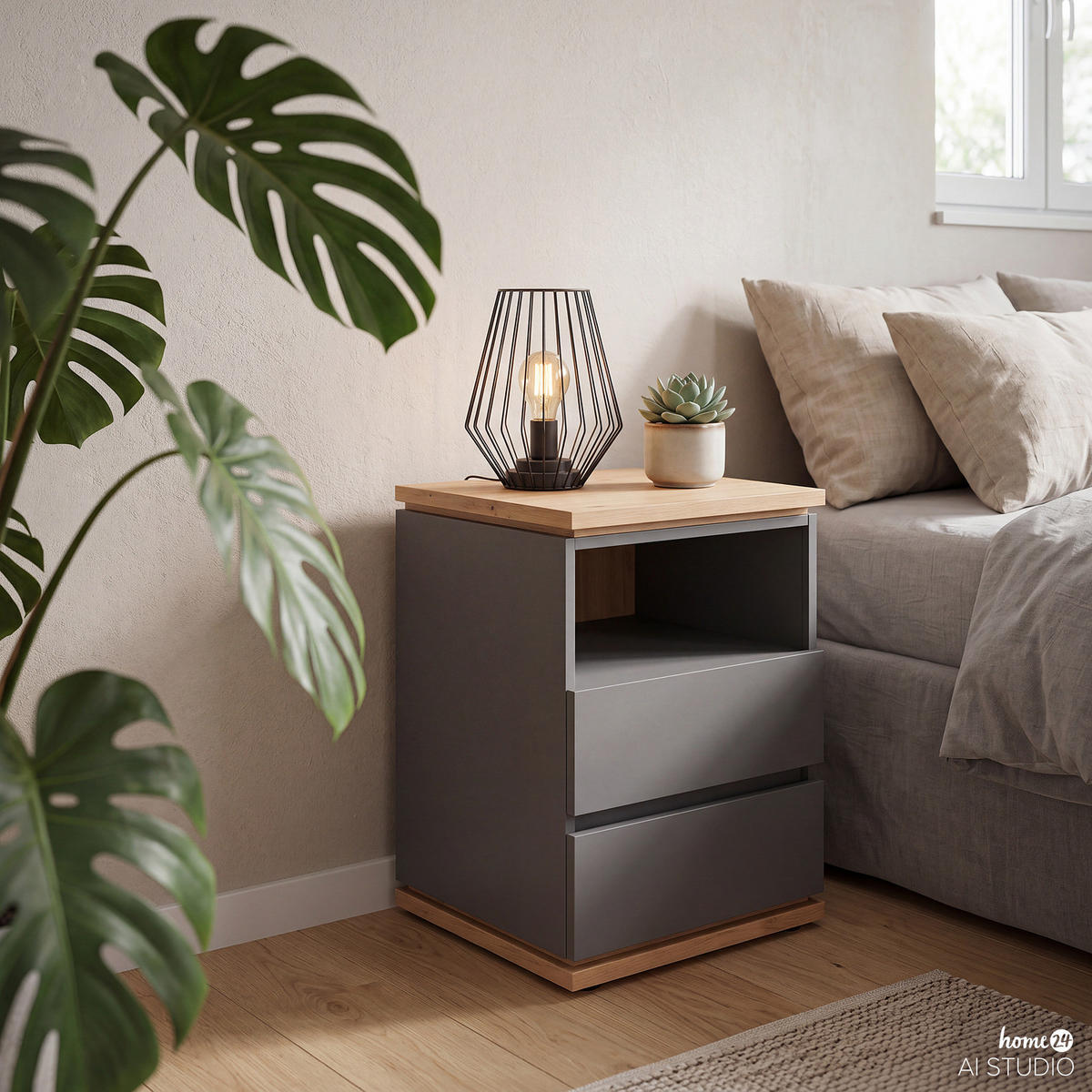 NACHTKOMMODE - Graphitfarben, Holzwerkstoff (45/63/42cm) - home24