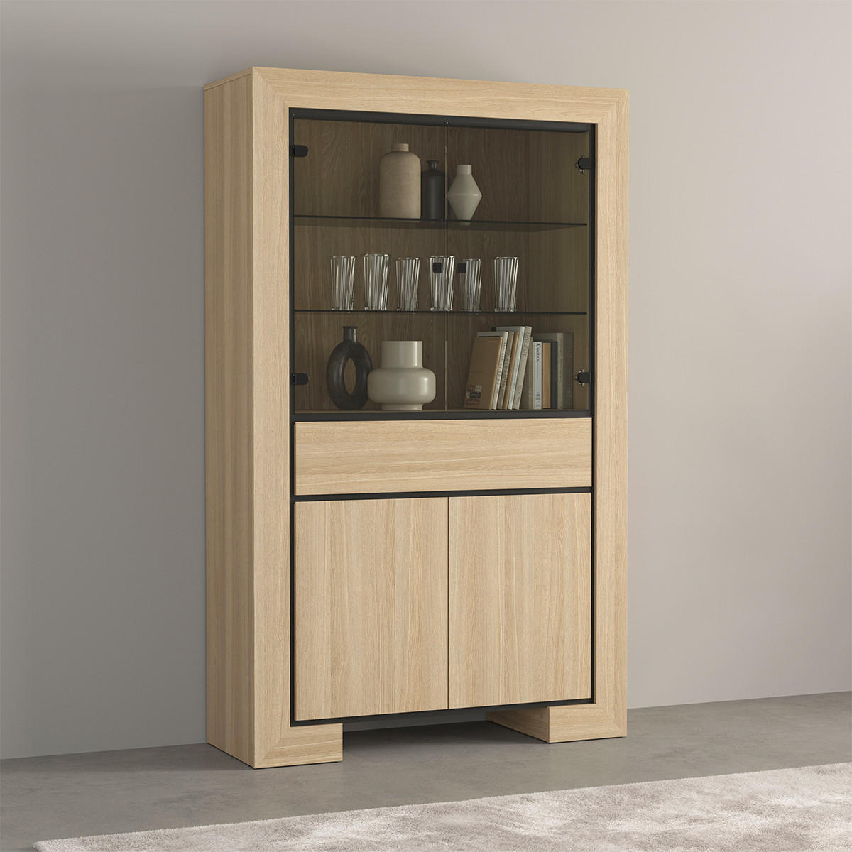 VITRÍNA Lucius Dřevo a černá - černá, kompozitní dřevo (113/185/41cm) - Petits-meubles