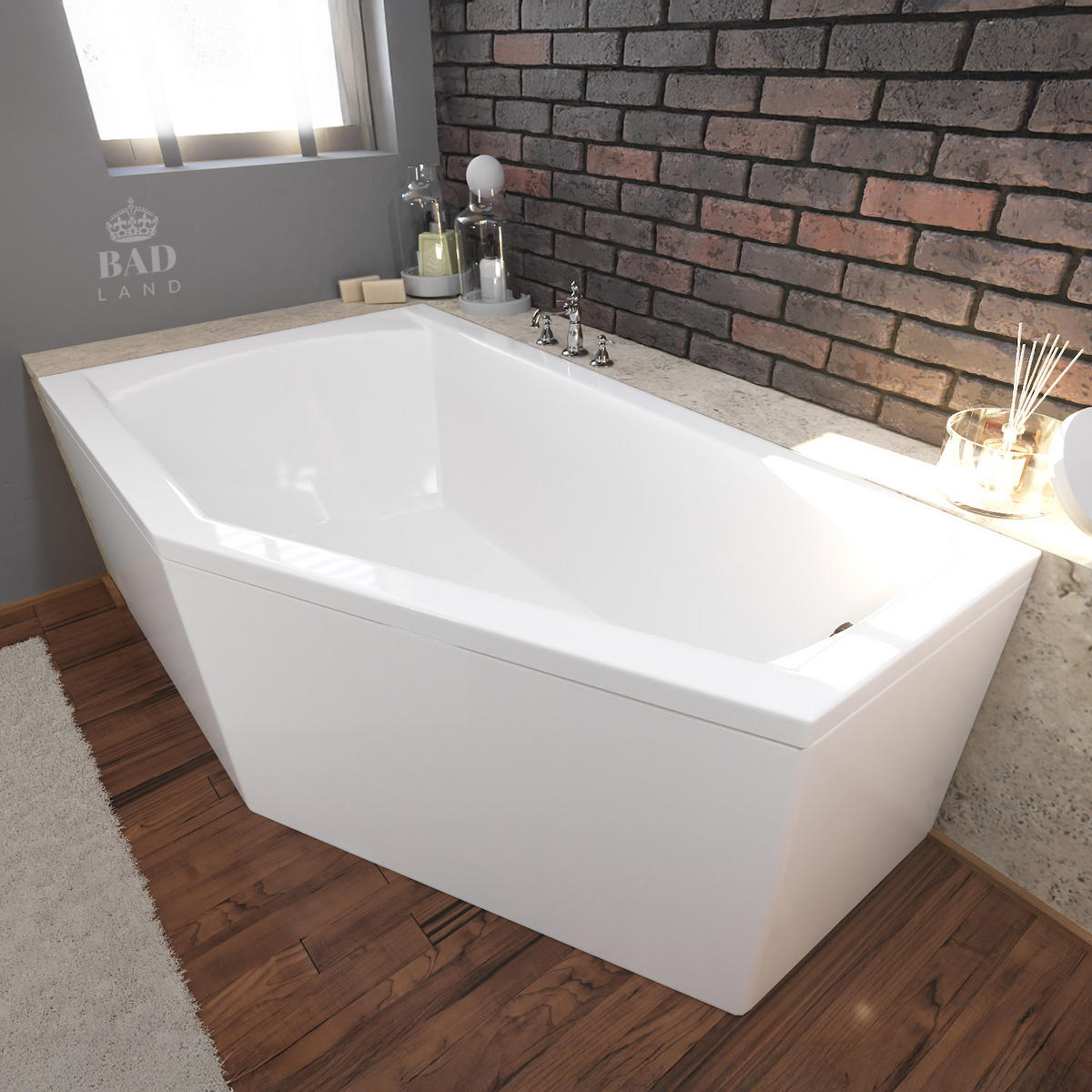 BADEWANNE Eckwanne SELENA 150/90 Links mit Schürze Ablauf Füße - Weiß, Kunststoff (90/59/150cm) - bad land