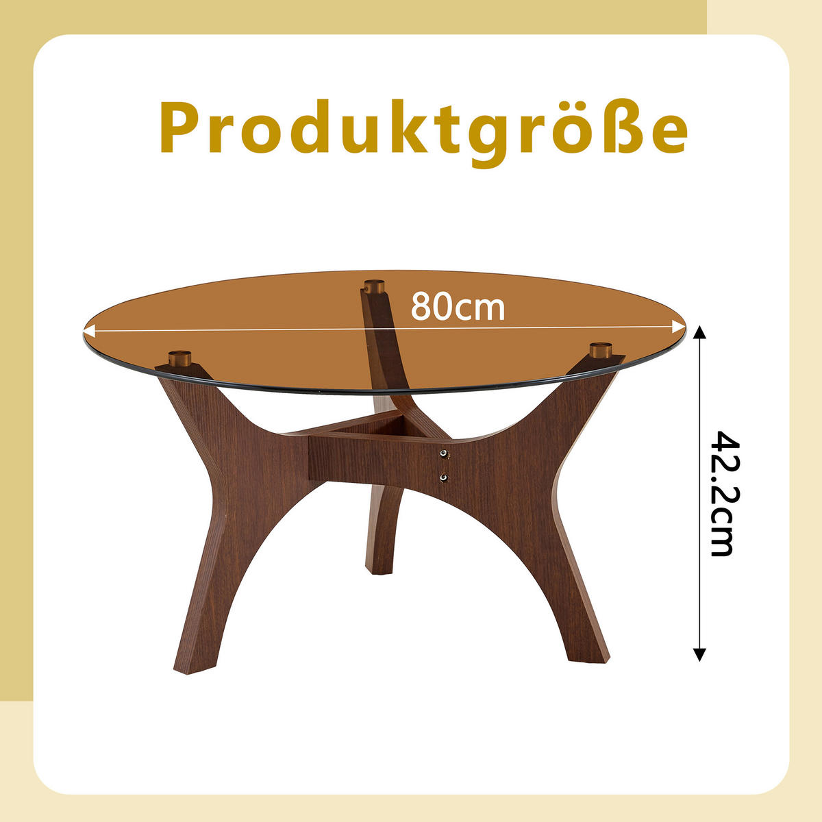 COUCHTISCH in Braun Runder Kaffeetisch für Wohnzimmer, Büro & Lounge, Hitze- & Kratzfest, 80/80/42.2 - Braun, Glas/Holzwerkstoff (80/80/42.2cm) - STILVORA