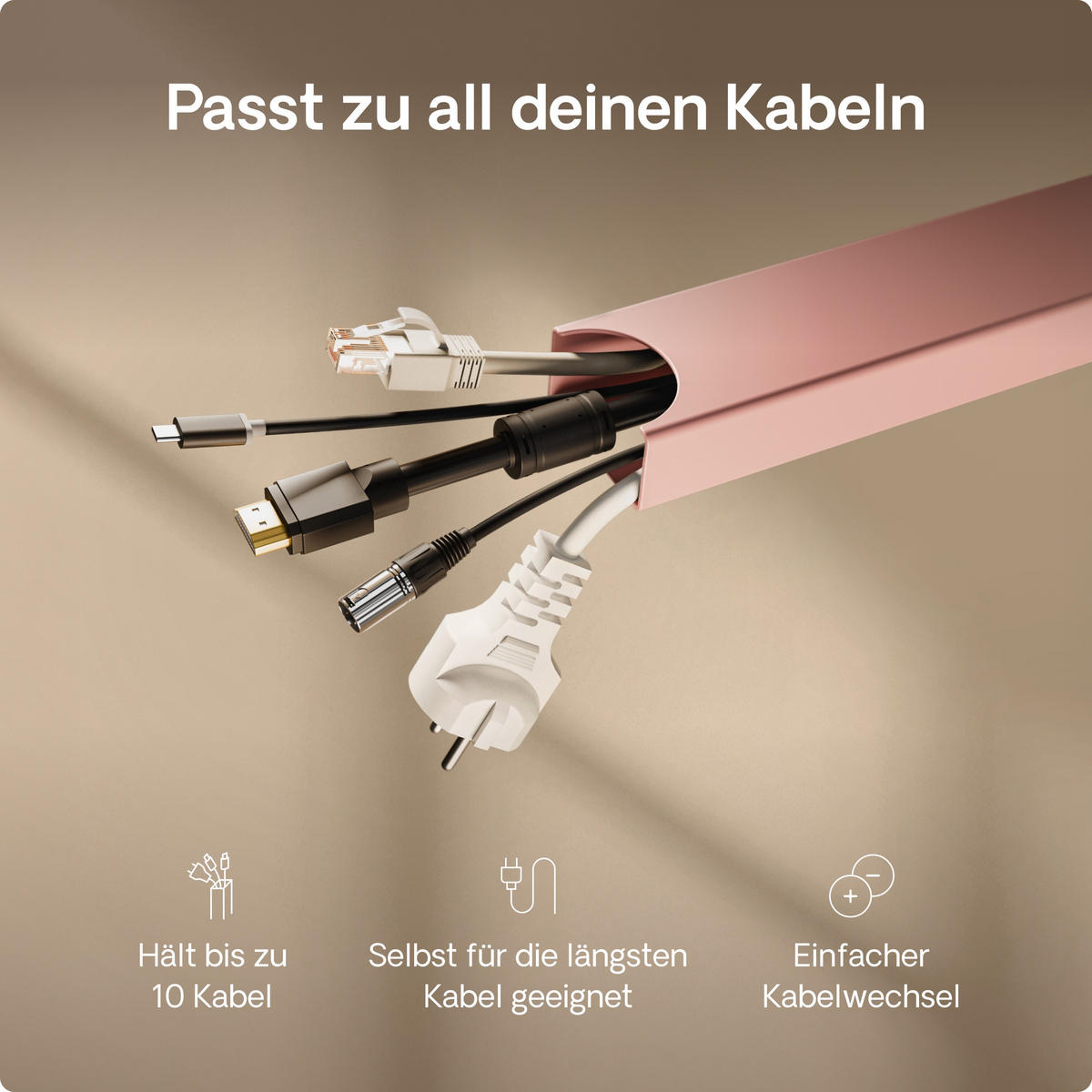 MAGNETISCHER Kabelkanal Schreibtisch Rosa, 37x5x2,5cm - Pink, Metall (37/5/2.5cm) - Desktronic
