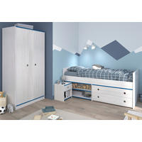 KINDERZIMMER Set mit Bett 90x200 Nachttisch und Kleiderschrank - Weiß/Kieferfarben, Holz/Holzwerkstoff (203/182/95cm) - Parisot Meuble