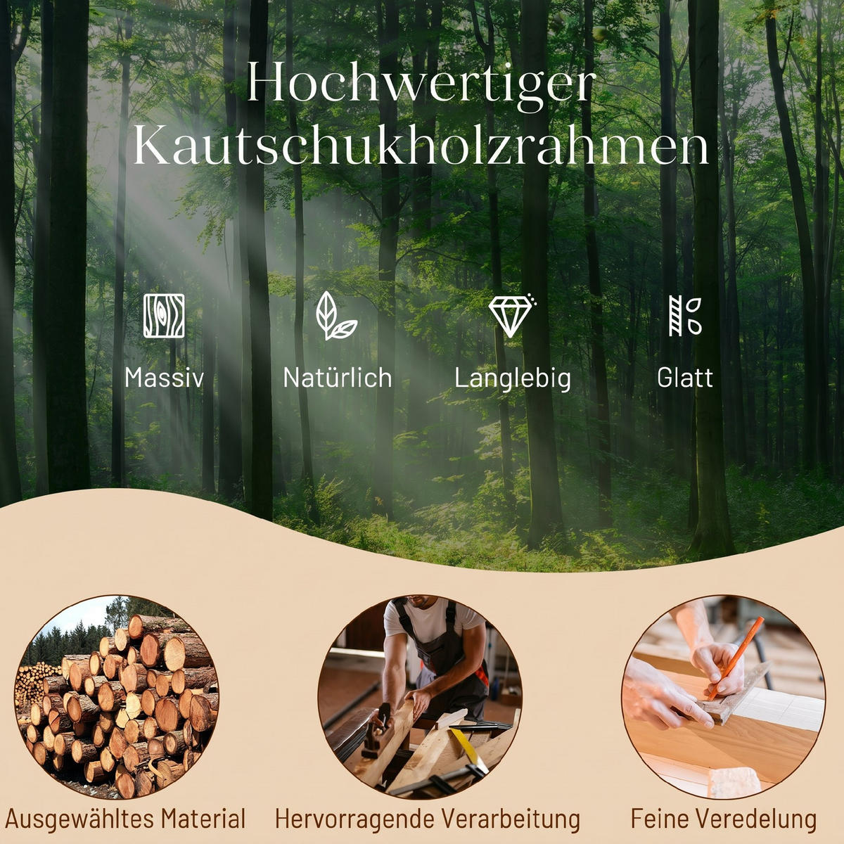 SCHAUKELSTUHL Polyester Beige - Beige/Naturfarben, Holz/Textil (67/105/94cm) - HOMCOM