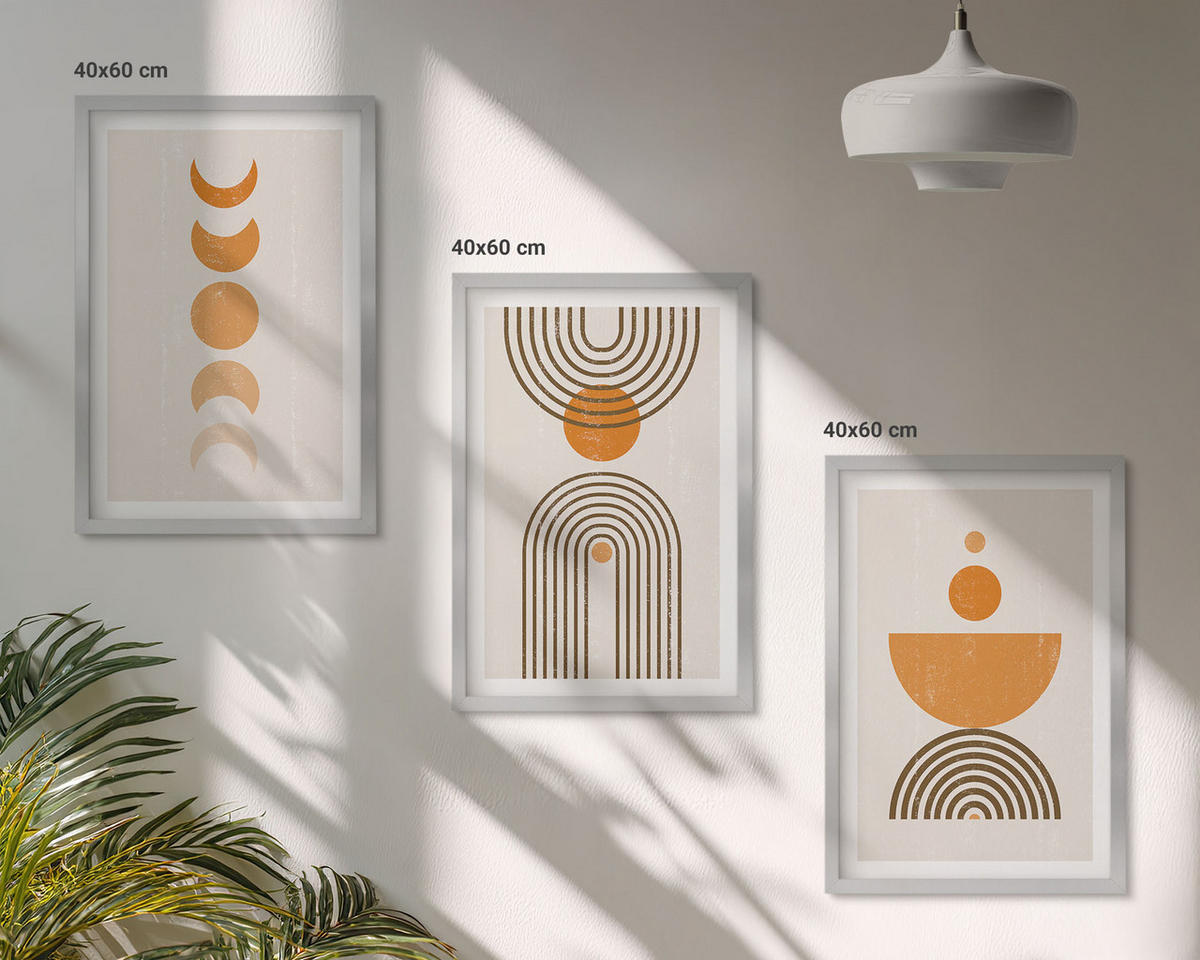 WANDBILDER 3er Set - 40x60 cm Silberner Rahmen - Boho-minimalistische Dekorationen - Silberfarben, Kunststoff (40/60cm) - ArtPrintCave