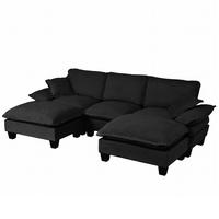 ECKSOFA 263/151/90 cm schwarz aus Chenille mit 2 Ottomanen - Schwarz, Textil (151/263cm) - OKWISH