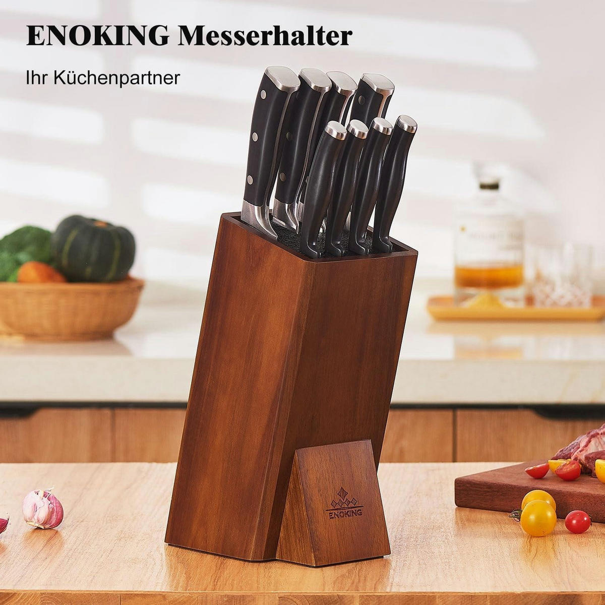 MESSERBLOCK aus Akazienholz mit Kunststoffborsten, 1-stöckig - Braun, Holz (12/26.5/11.5cm)