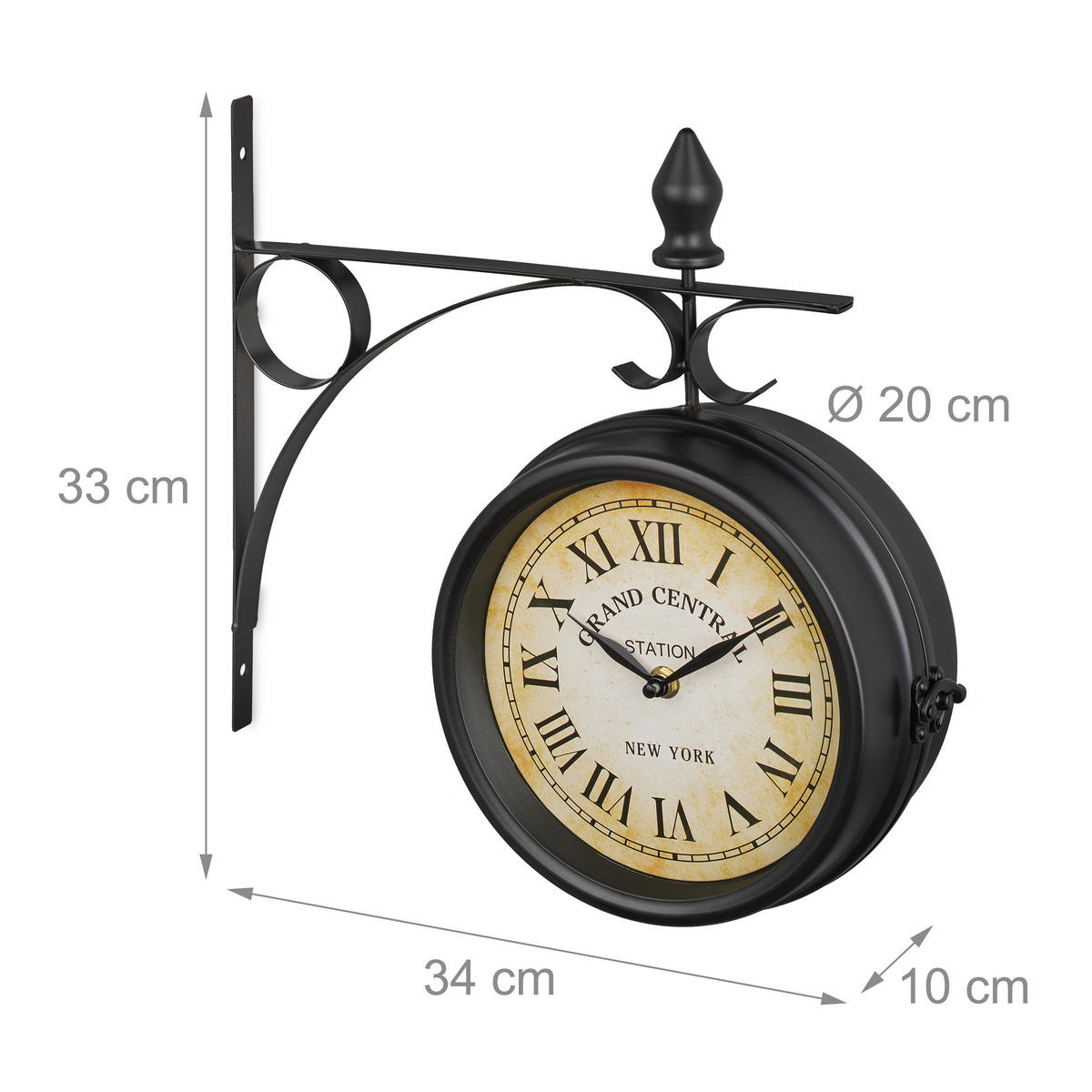 BAHNHOFSUHR - Schwarz, Glas/Metall (34/33/10cm) - Relaxdays