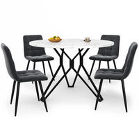 ESSTISCHSET 5-Teilig Rund 100 Cm, MDF Marmor, 4 Graue Leinenstühle, Schwarz - Multicolor, Naturmaterialen (72.01/18.49/80.01cm) - FLIEKS
