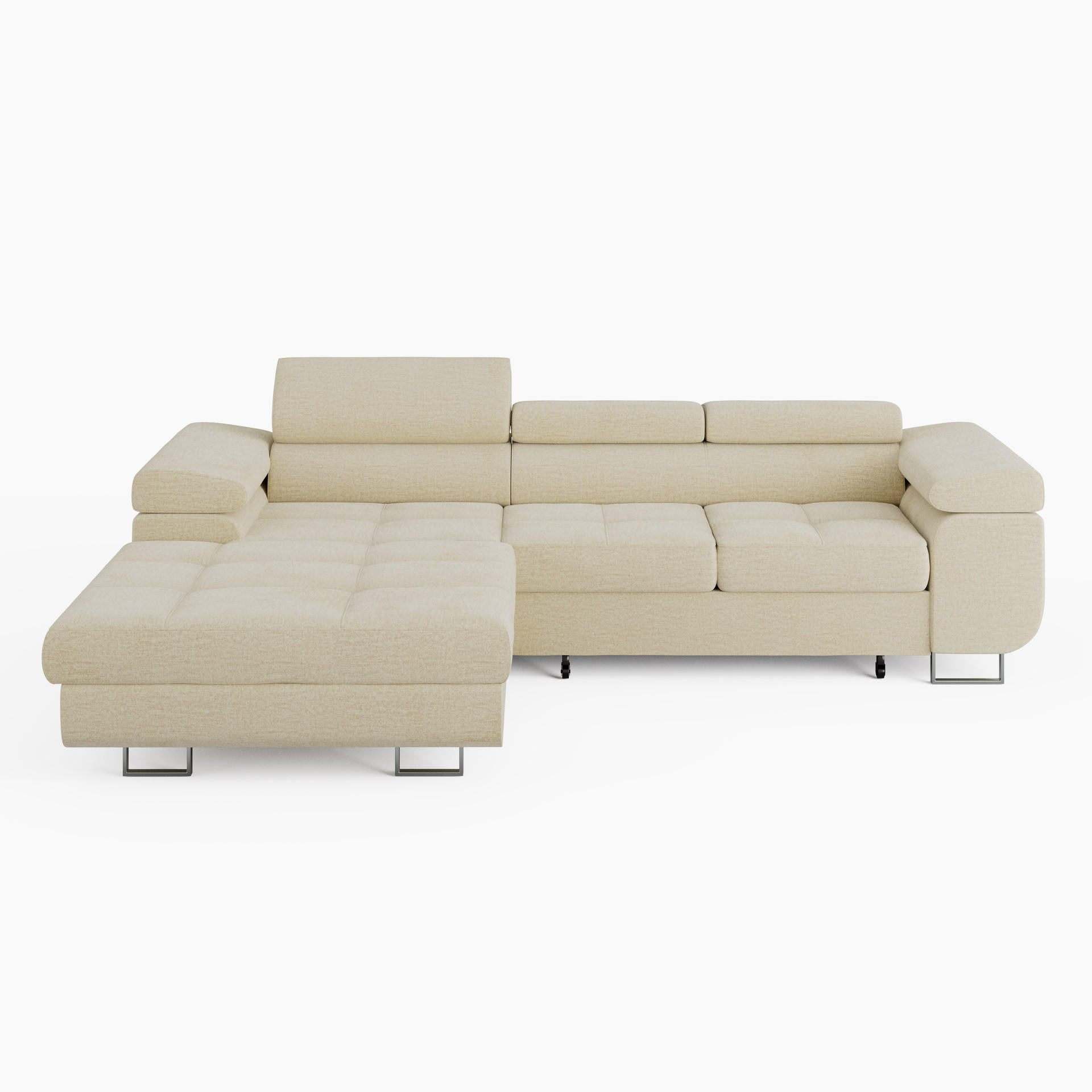 ECKSOFA VEMO CORE Links Creme Velours-Stoff mit Schlaffunktion und Bettkasten - Creme, Holz/Metall (280/205cm) - Barchello