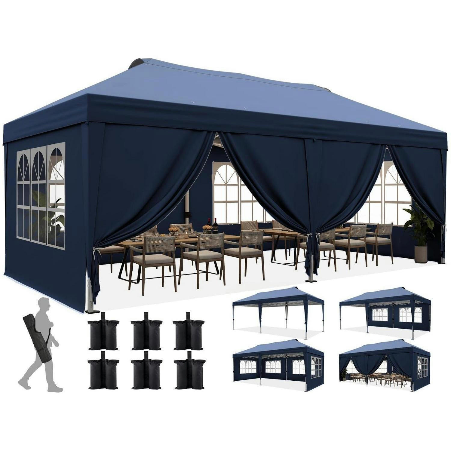FALTPAVILLON 3x6m mit Seitenwänden und UV-Schutz - Blau, Metall (585/285/293cm)