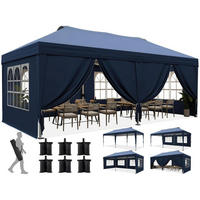 FALTPAVILLON 3x6m mit Seitenwänden und UV-Schutz - Blau, Metall (585/285/293cm)