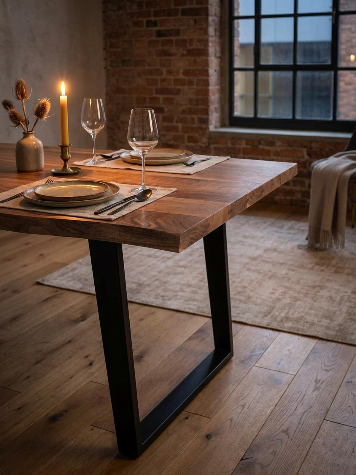 ESSTISCH Massivholz Baumkante Metall U-Gestell Handgefertigt ATOLL, Goldbraun-Schwarz 160x80x76 cm - Schwarz/Braun, Holz/Metall (80/160/76cm) - KADIMA DESIGN