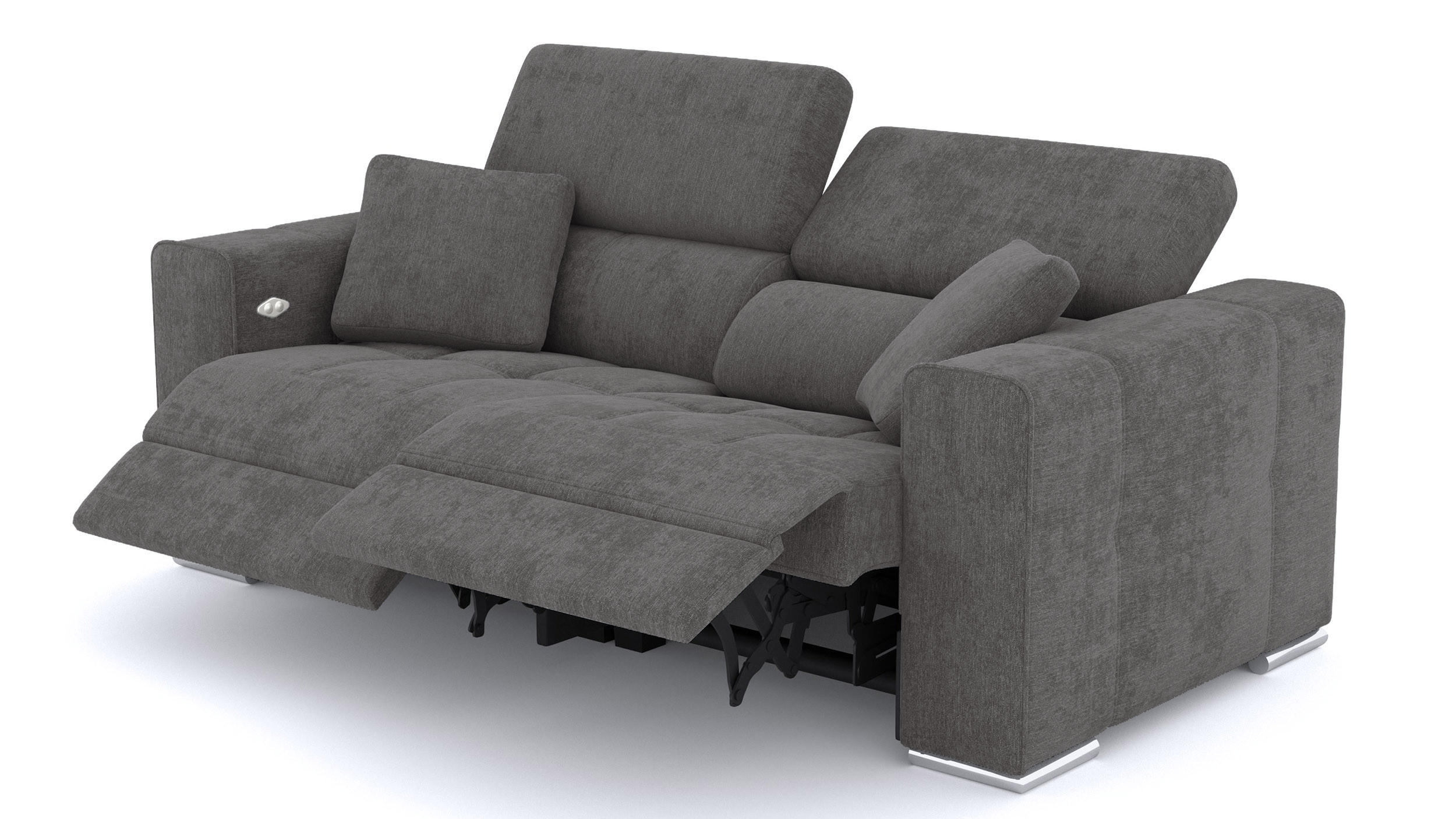 SOFA QUARTZ 3-Sitzer mit 2 Relaxfunktionen, dunkelgrau - Dunkelgrau/Silberfarben, Holzwerkstoff/Textil (204/80/102cm) - Courtois Laville