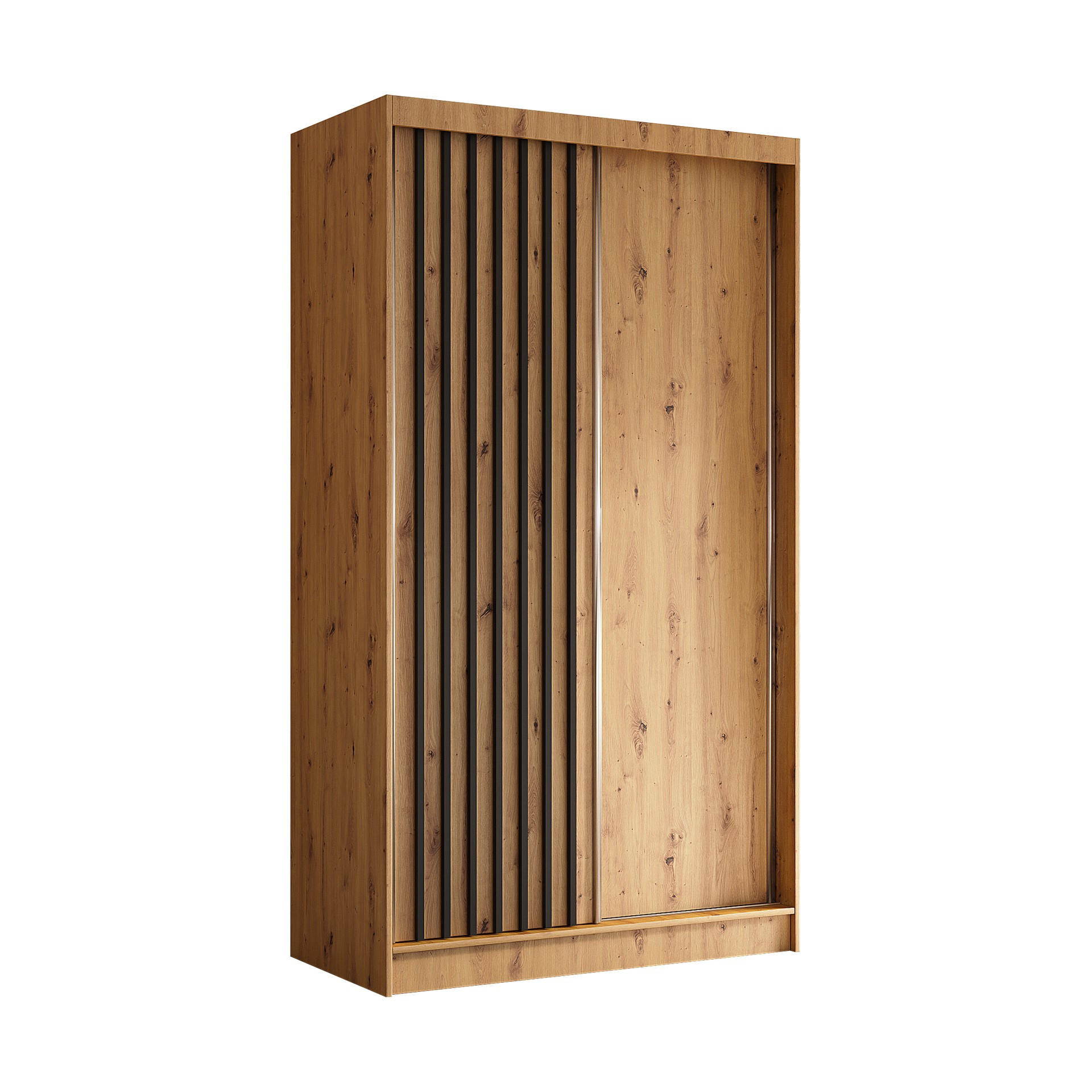 SCHWEBETÜRENSCHRANK Erika 120 cm mit Lamellen ohne Spiegel 2-türig, Artisan, Artisan, Lamelle schwarz - Schwarz/Braun, Kunststoff (120/216/51cm) - Margaret Hadas24