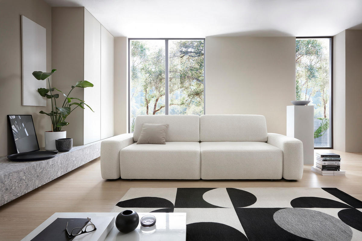 POLSTERSOFA 260 cm Orea, Schlaffunktion, Bettkasten, Creme - Creme, Holz (257/82/105cm) - Emporius