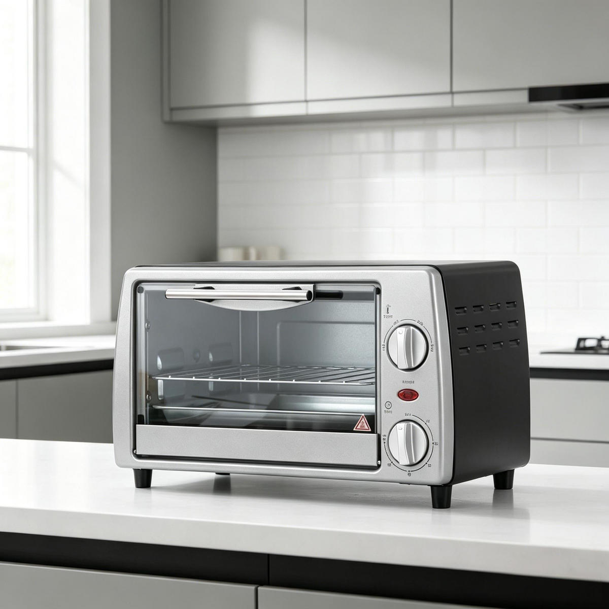 MINIBACKOFEN Kompakt, Praktischer Tischbackofen für Küche, Kleiner Elektrobackofen für Backen, Grillen & Aufwärmen - Silberfarben, Metall (36.5/22/26cm) - Beaface