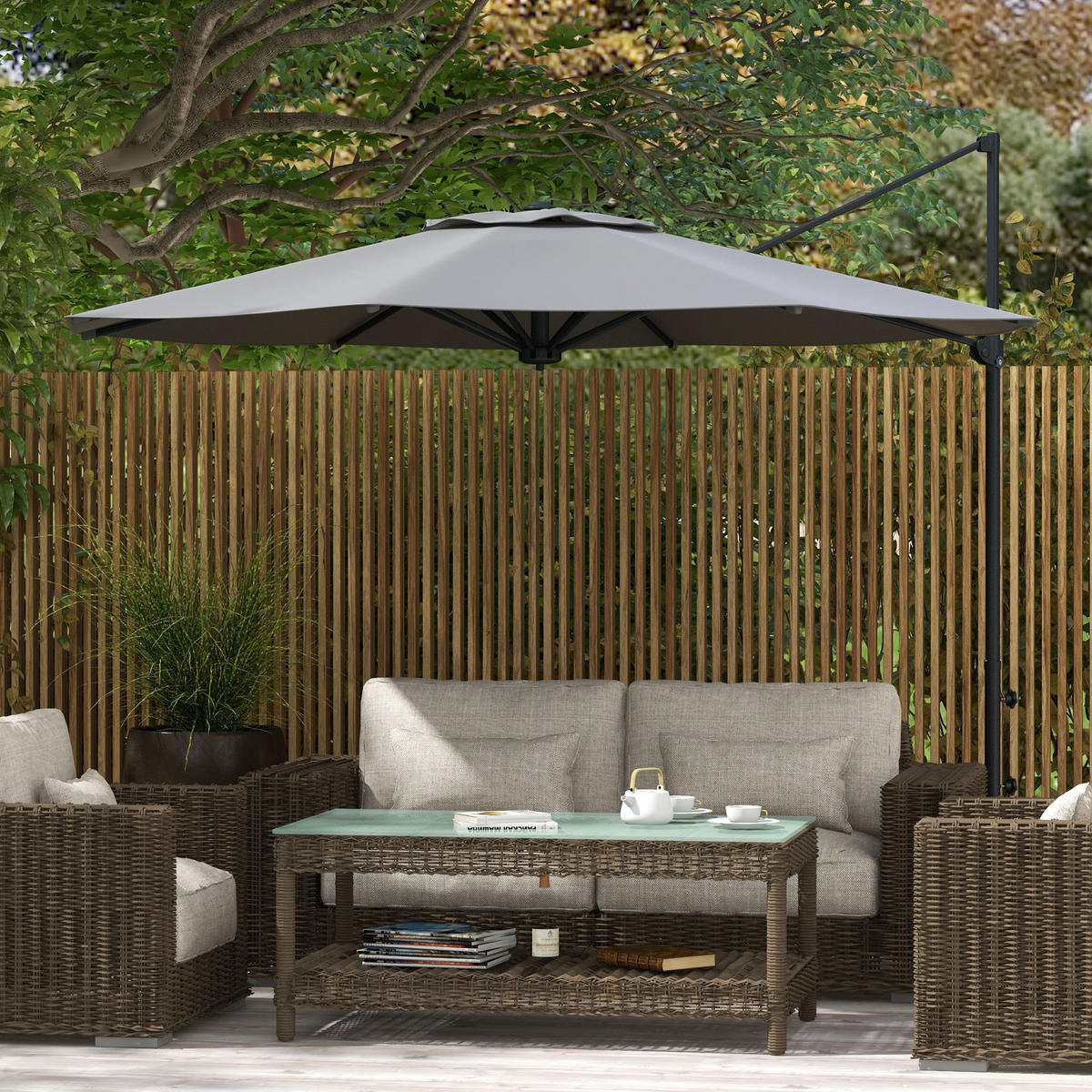 AMPELSCHIRM, Metall, Polyester, Dunkelgrau - Dunkelgrau, Metall (294/294cm) - Outsunny