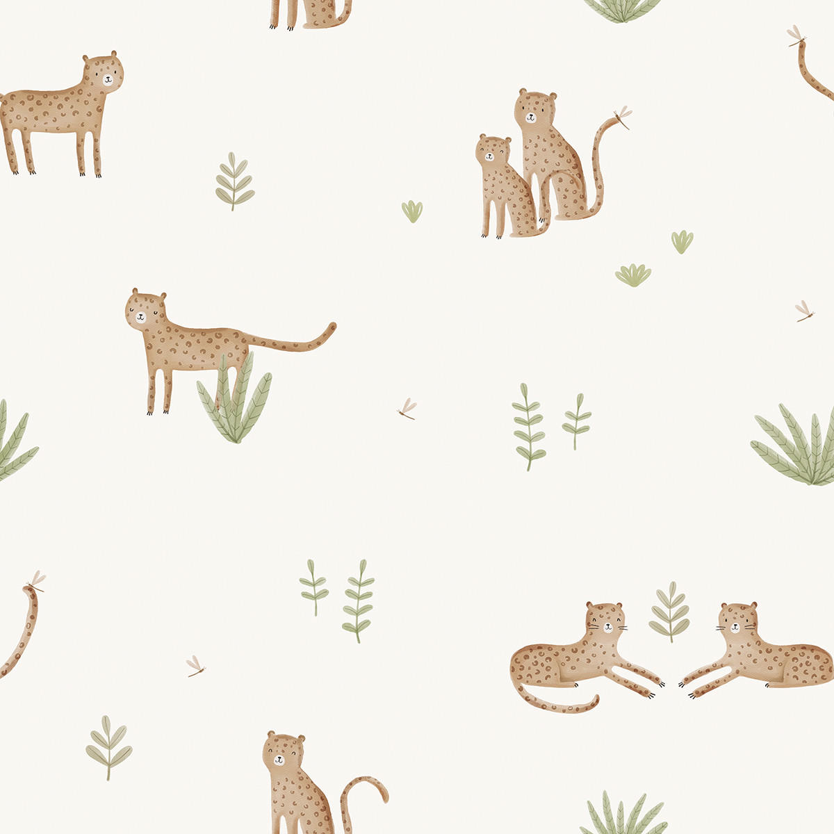 VLIESTAPETE Samburu, Leoparden und Laub 50 cm x 10 Schwarz - Beige/Hellgelb, Papier (1000/50cm) - Lilipinso