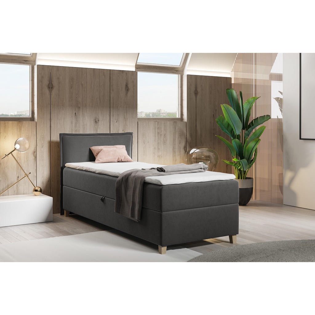 Thumbnail - Sofnet Boxbett, Dunkelgrau, Textil, H3, Rechteckig, 80x200 cm, Schlafzimmer, Betten, Boxspringbetten
