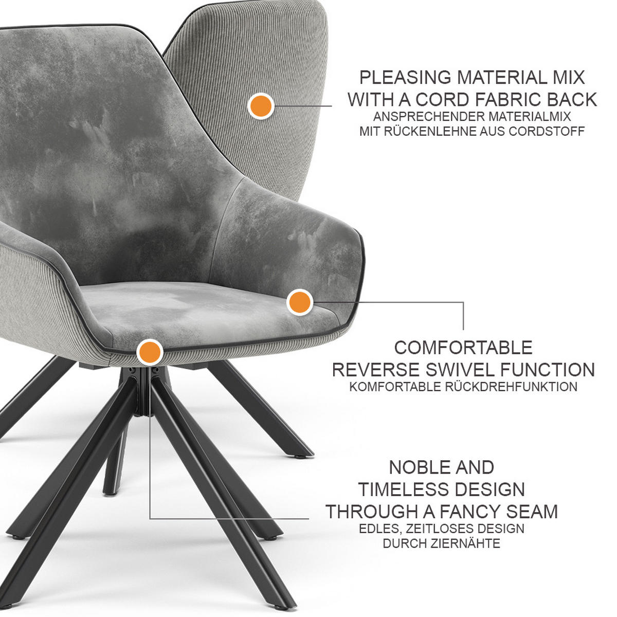 LOUNGE CHAIR Eleganza Šedá - světle šedá, kov (60/89/62cm) - Vicco