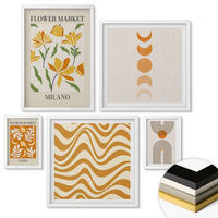 WANDBILDER 5er-Set - 50x50 cm & 20x30 cm & 40x60 cm Weißer Rahmen - Geometrische Pflanzenmuster - Weiß, Kunststoff (40/60cm) - ArtPrintCave