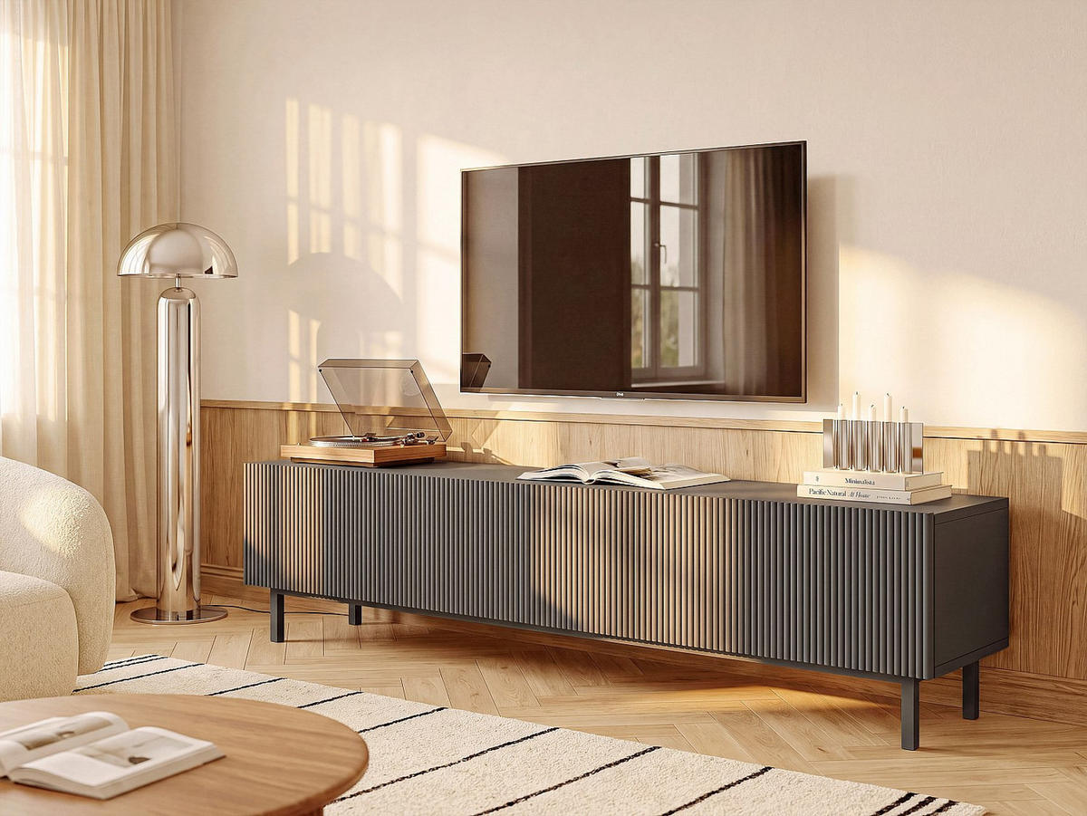 TV-BOARD - 180 cm x 31.6 cm - holz - anthrazitgrau Zumeya - Anthrazit, Holz (180/43.5/31.6cm) - Vente-Unique