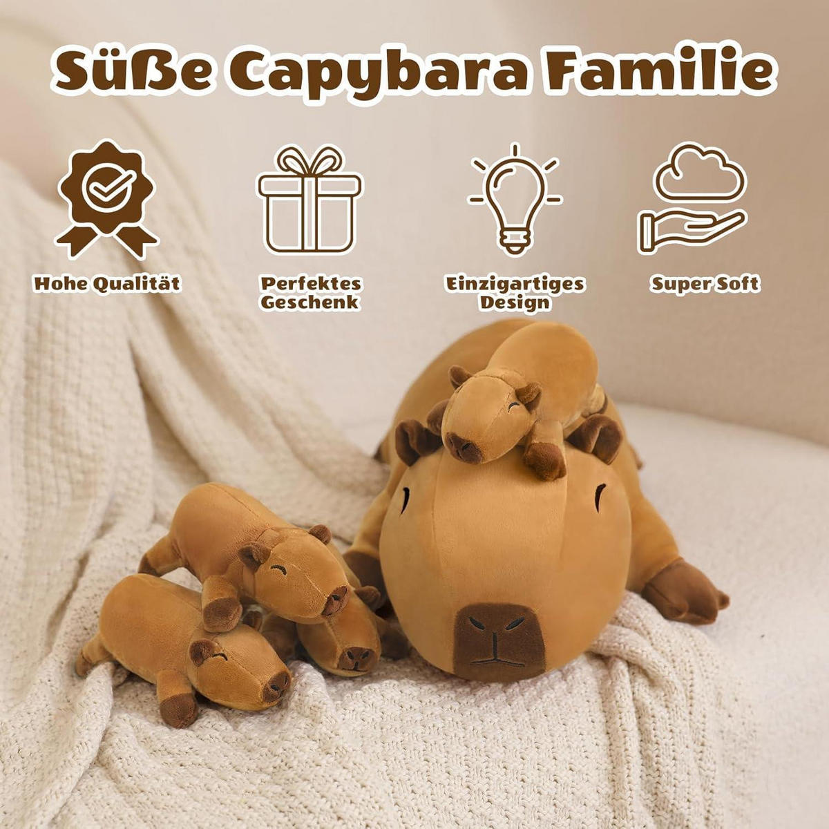 PLÜSCHTIER Capybara mit 4 Babys - Braun, Textil (22/50cm)