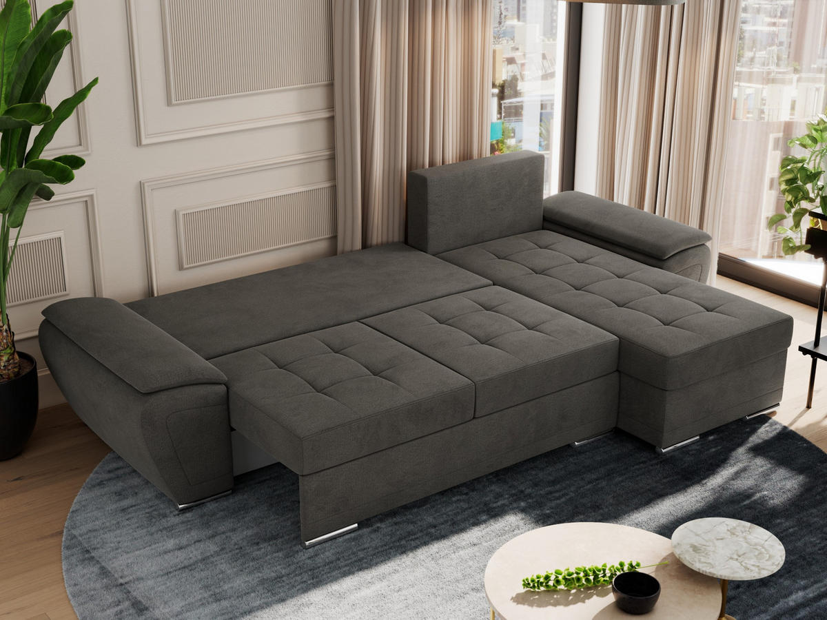 ECKSOFA UMBRIA L Dunkelgrau Velvet - Dunkelgrau/Grau, Textil (271/157cm) - MKS
