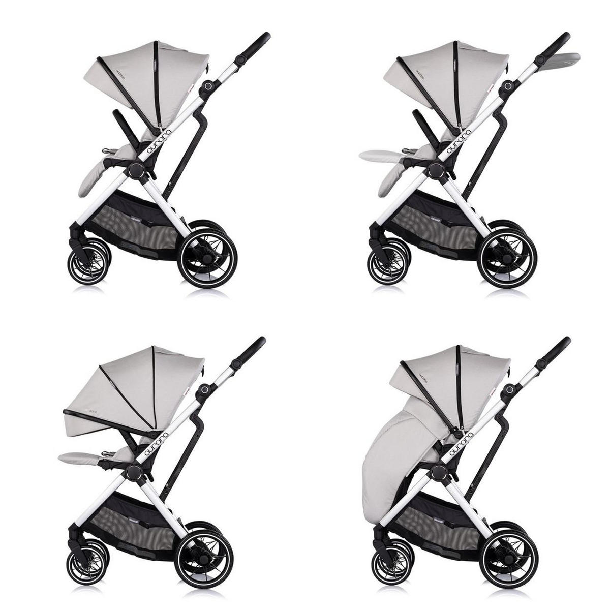 KOMBIKINDERWAGEN Aurora 3 in 1 hellgrau Babyschale Babywanne Sportsitz Tasche - Grau, Metall (84/57/112cm) - Chipolino