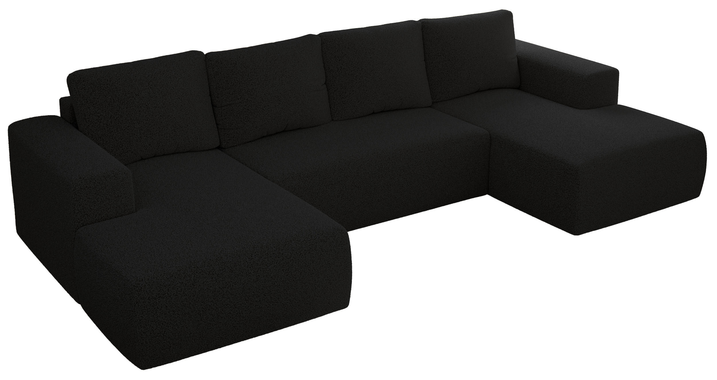 WOHNLANDSCHAFT TRENTINO U Schwarz Boucle - Schwarz, Textil (334/91/163cm) - MKS