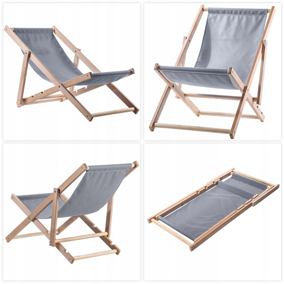 HOLZLIEGESTUHL 80 x 63 cm, Grau - Grau, Holz (53/78cm) - KADAX