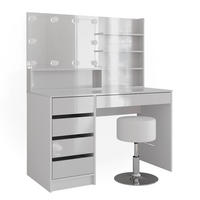 SCHMINKTISCH Sherry Weiß 145 cm mit LED Beleuchtung Hocker und Spiegelregal - Weiß, Holzwerkstoff (55/75/145cm) - Vicco