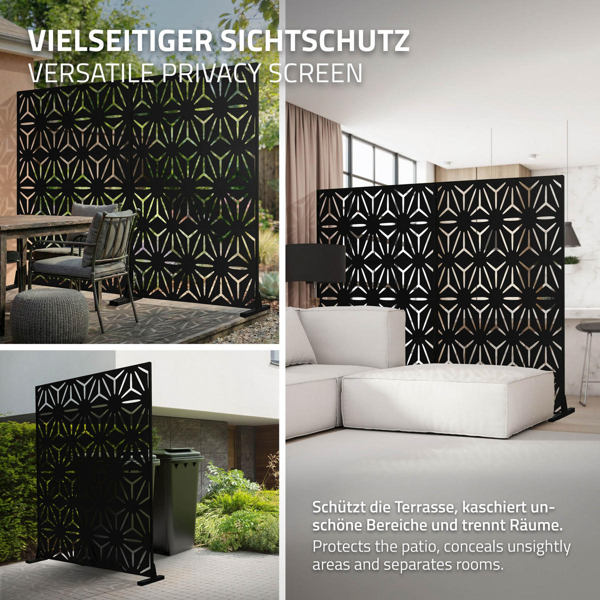 METALL-SICHTSCHUTZ Torino 120x180 cm Schwarz aus Stahl - Schwarz, Metall (120/183cm) - ML-DESIGN
