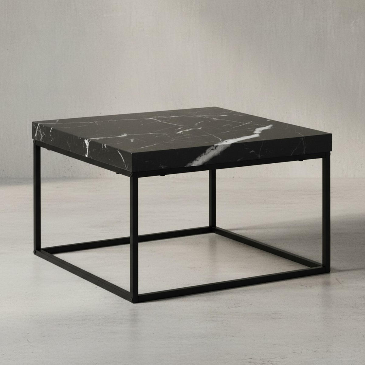 COUCHTISCH in Stein-Optik mit Metallbeinen im modernen Design, Schwarz 60x60x38 cm - Schwarz, Holzwerkstoff/Metall (60/60/38cm) - KADIMA DESIGN