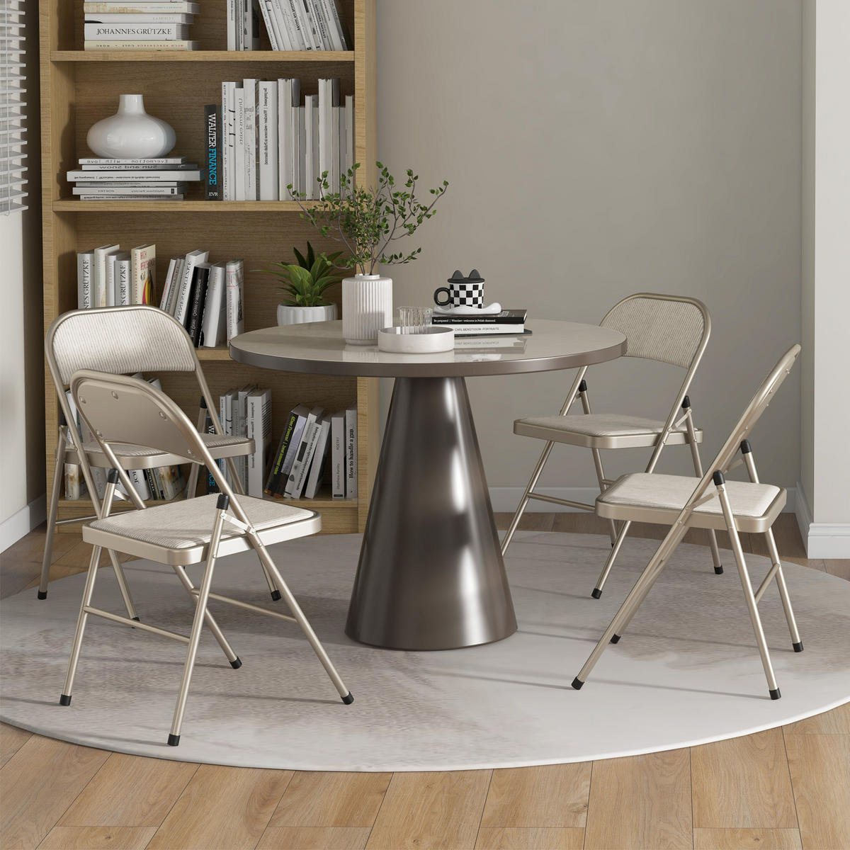 KLAPPSTUHL 4er Set Polyester Stahl Beige - Beige, Textil/Metall (46/78/45cm) - HOMCOM