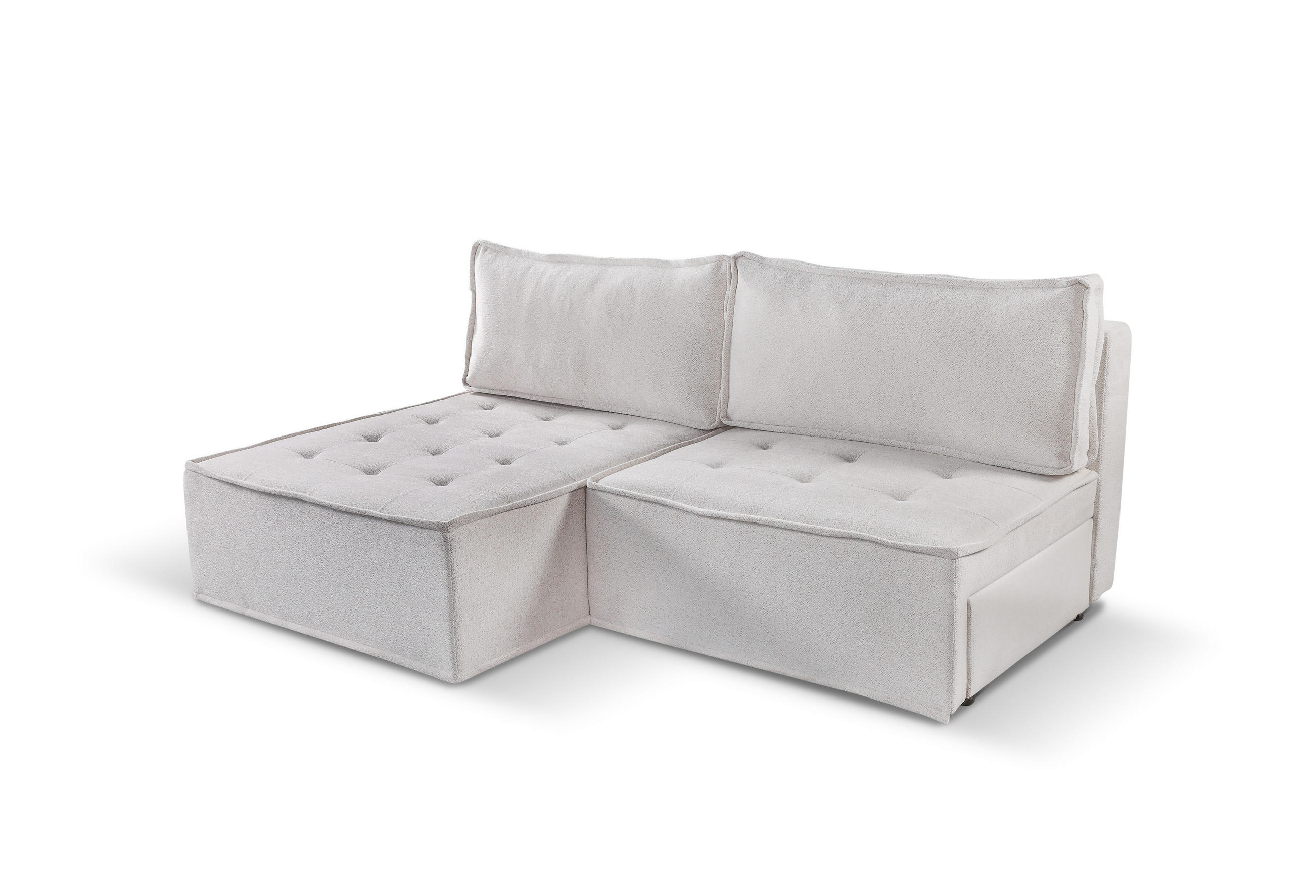 ECKSOFA Bohoo Mini Modernes Mit Schlaffunktion Hellbeige Links - Ecru, Holz (140/200cm) - Kaiser Möbel