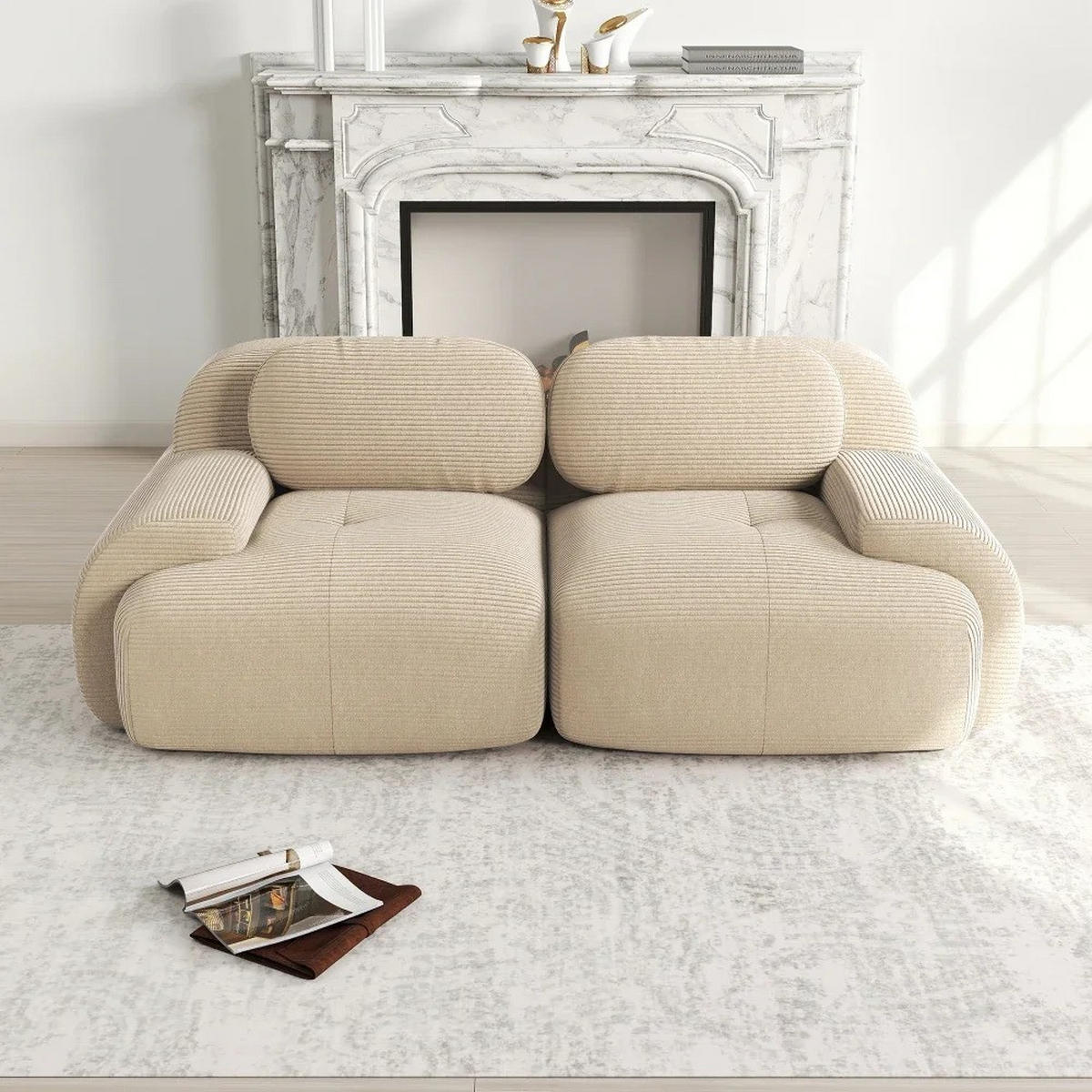 SOFA Loveseat mit gebogenen Armlehnen und rutschfester Unterseite, Beige - Beige, Textil (138/70/103cm) - Kaket