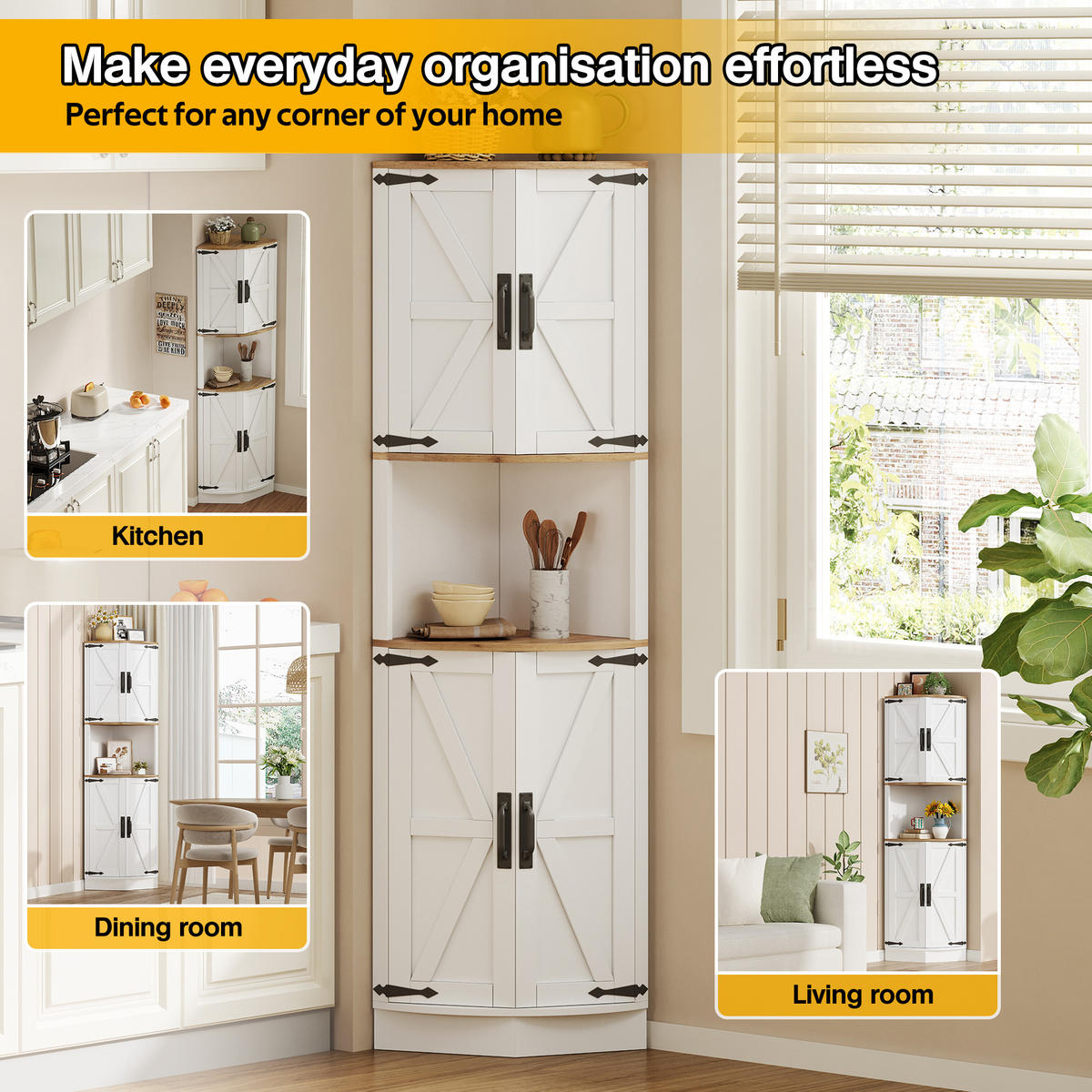 ECKVITRINE Eckschrank platzsparendes Landhaus-Design Weiß/Braun 39,5/39,5/180 cm Holzwerkstoff - Weiß, Holzwerkstoff (39.5/180/39.5cm) - EVRYAE