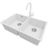UNTERBAUSPÜLE GRANIT London Twin, 2-er set Weiß 76/47 cm 2 Becken + Küchenarmatur 32/20 cm + Ablauf-Set ab 80er Unterschrank - Chromfarben/Weiß, Kunststoff (76/20/47cm) - Primagran