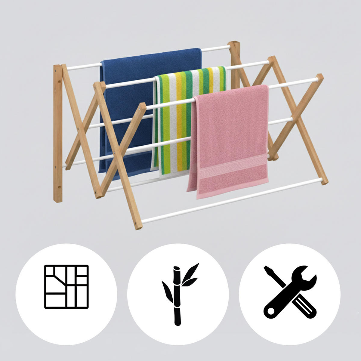 SUŠIAK na prádlo - viacfarebná, kov/drevo (71.5/45/59cm) - Relaxdays