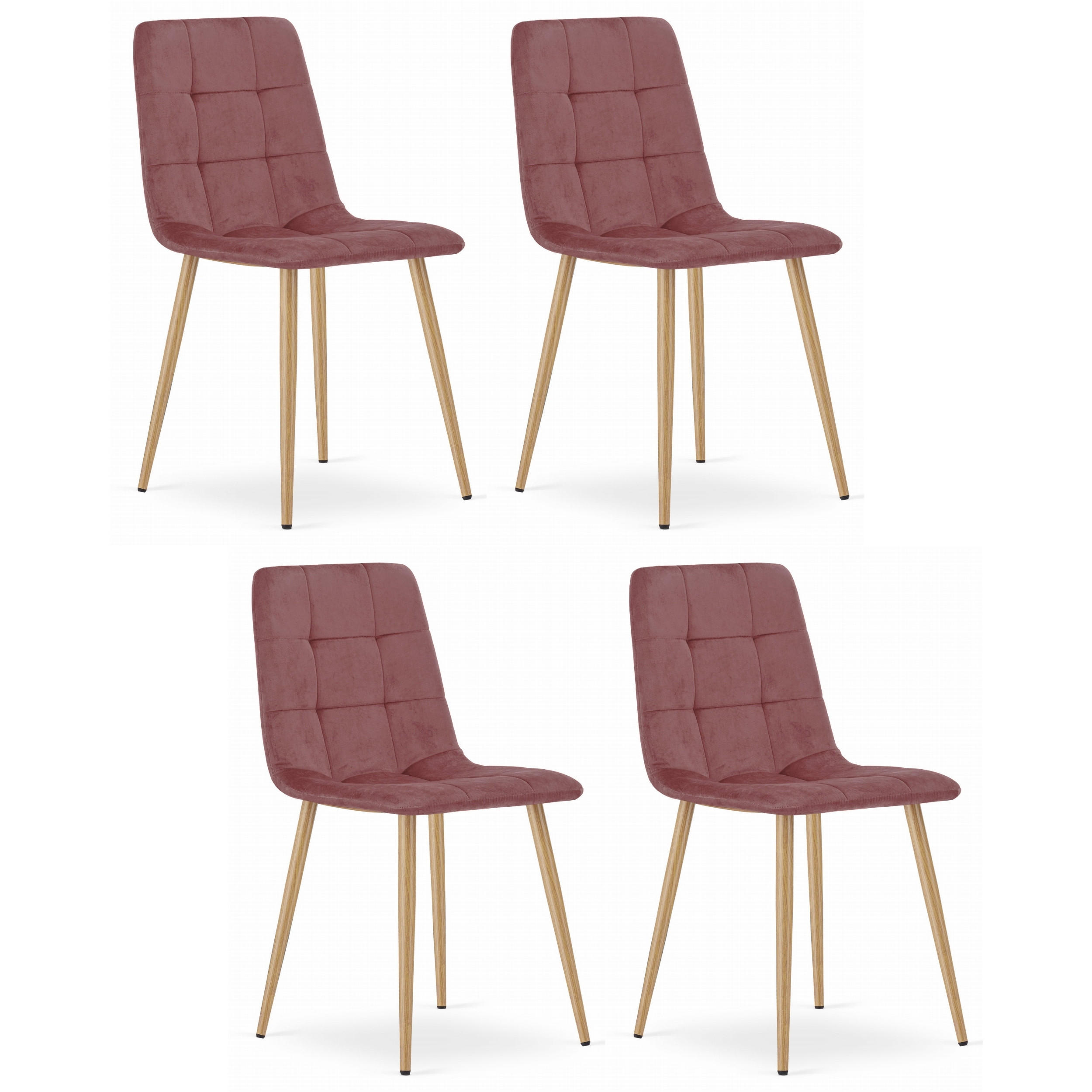 STUHL CETARA 4-er Set, Rosa, Metallbeine in Holzfarbe, mit Samtstoff gepolstert - Rosa, Textil/Metall (45/87/51cm) - Komodee