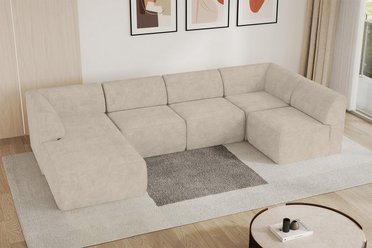 WOHNLANDSCHAFT Ottomane Links MOVO-L 345x180x78 cm Beige Velours - Mokka, Holzwerkstoff/Kunststoff (345/78/180cm) - ALTDECOR