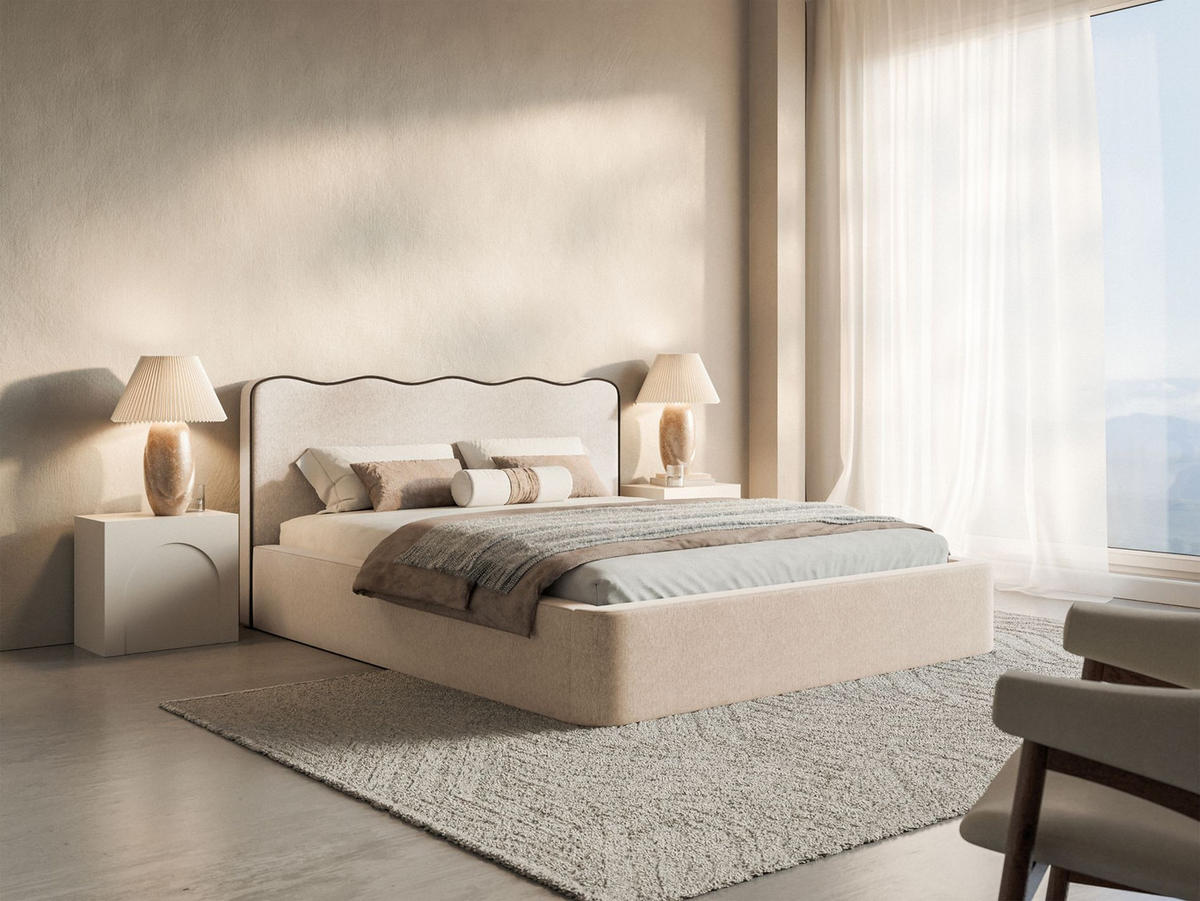 POLSTERBETT Duney Hellbeige Strukturstoff mit Bettkasten 160x200 cm - Ecru, Textil (160/200cm) - Selsey
