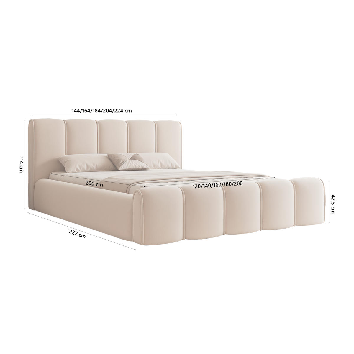 POLSTERBETT LLALO 180x200 cm, Beige - Beige, Textil (200/180cm) - Fedve