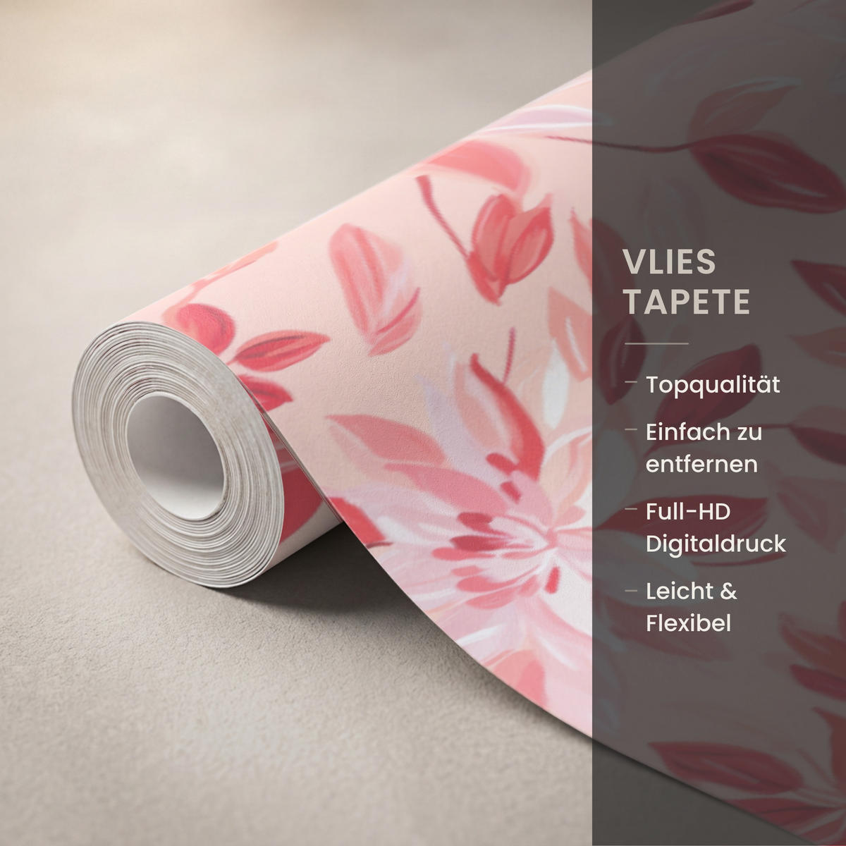 TAPETE - Botanisch - Blumen - Rot - 450x200 cm - Koralle, Papier (450/200cm) - OnlyWow