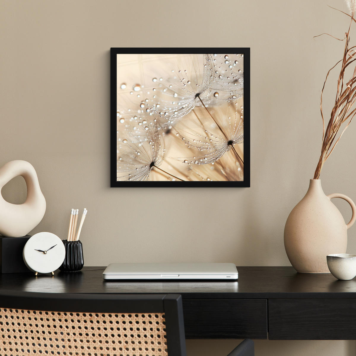 POSTER MIT RAHMEN Löwenzahn - Abstrakt - Natur - Beige 40x40 cm - Braun, Papier (40/40cm) - MuchoWow
