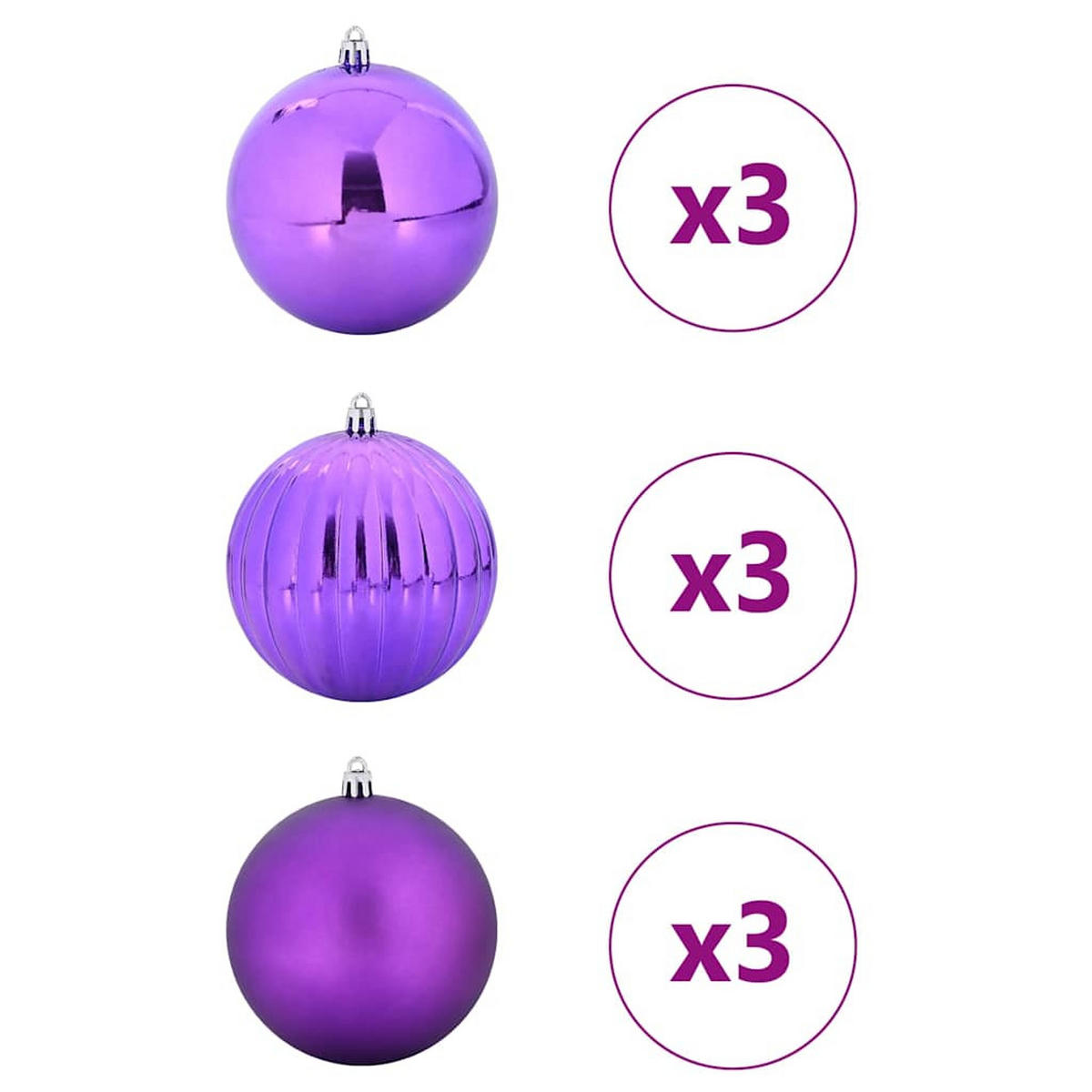 WEIHNACHTSKUGELSET XL 9 -teilig 15/15/15 cm Lila Kunststoff - Lila, Kunststoff (15/15/15cm) - vidaXL