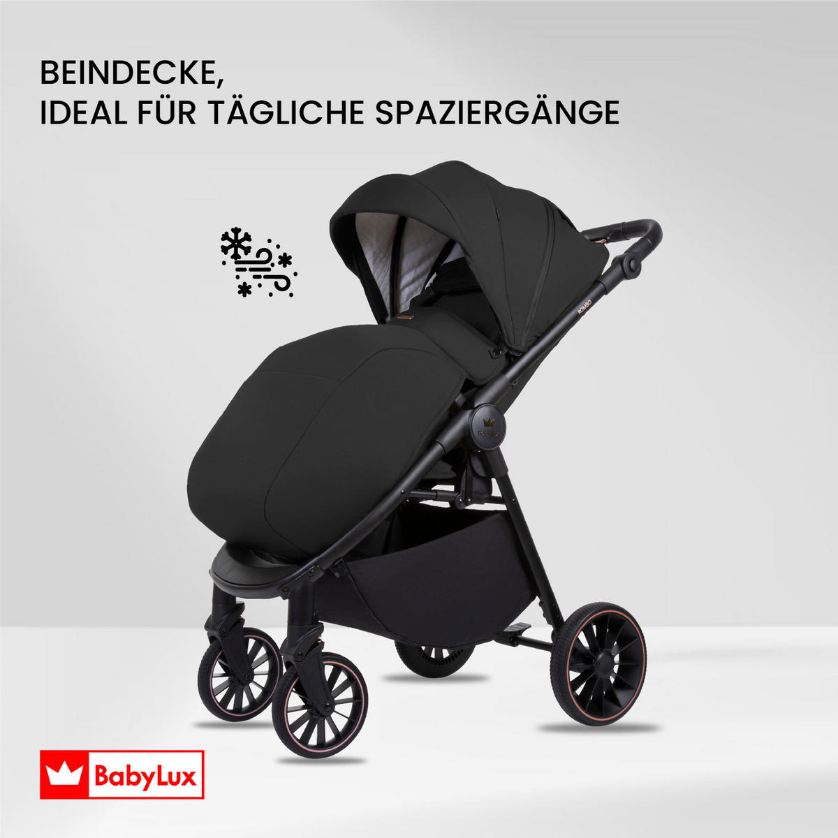 BUGGY Rombo, Klein und Leicht, Teleskopische Führung, Kompakt Faltbar, Wickeltasche, Reisetasche - Schwarz, Textil/Metall (58/98cm) - BabyLux